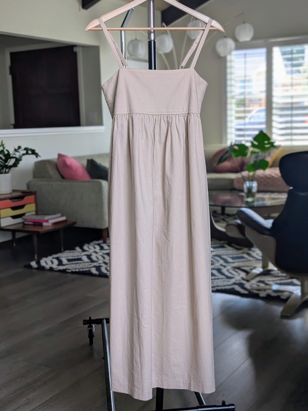 NWT Uniqlo Linen Blend Gathered Camisole Dress in Beige Size XS